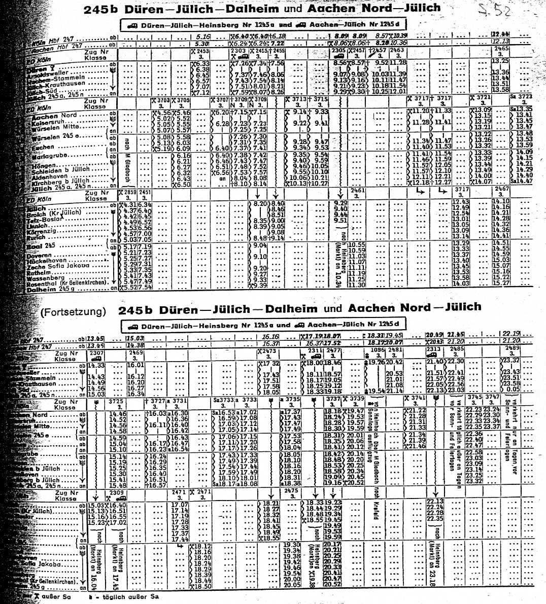 Fahrplan von 1952