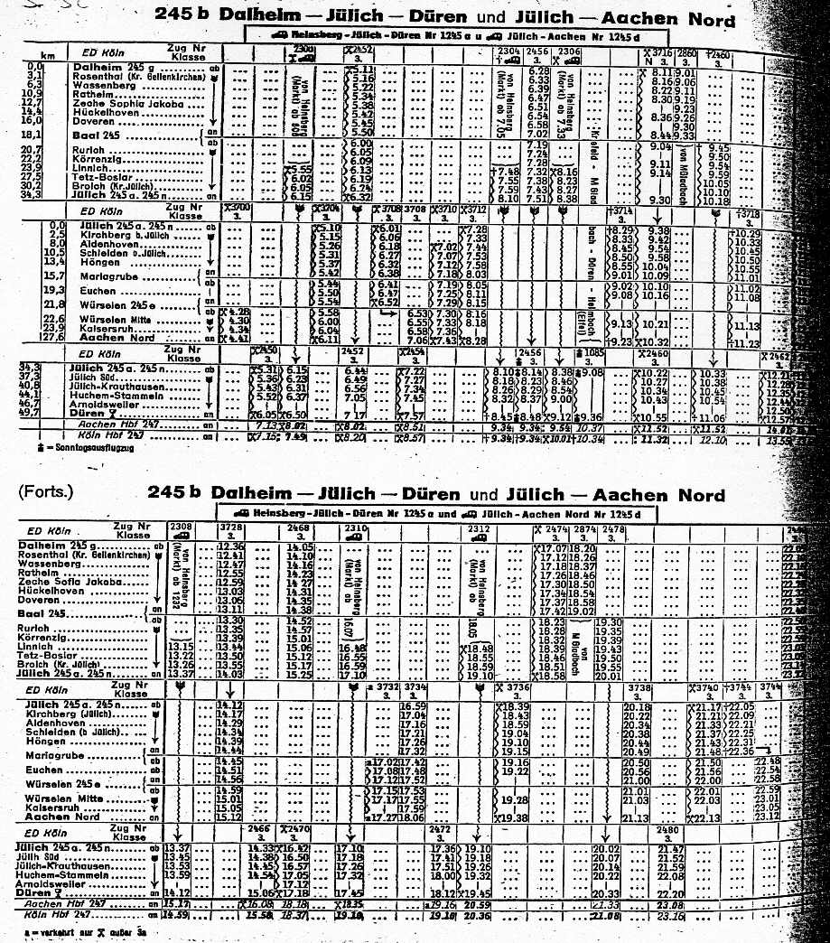 Fahrplan von 1952